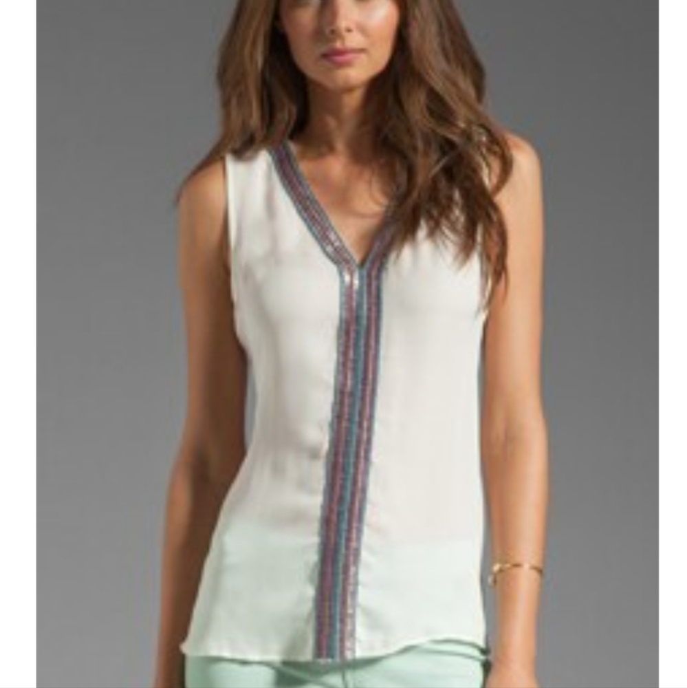 Parker 'Nahla' 100% Silk Beaded Twist Back Sleeveless Top Size Medium